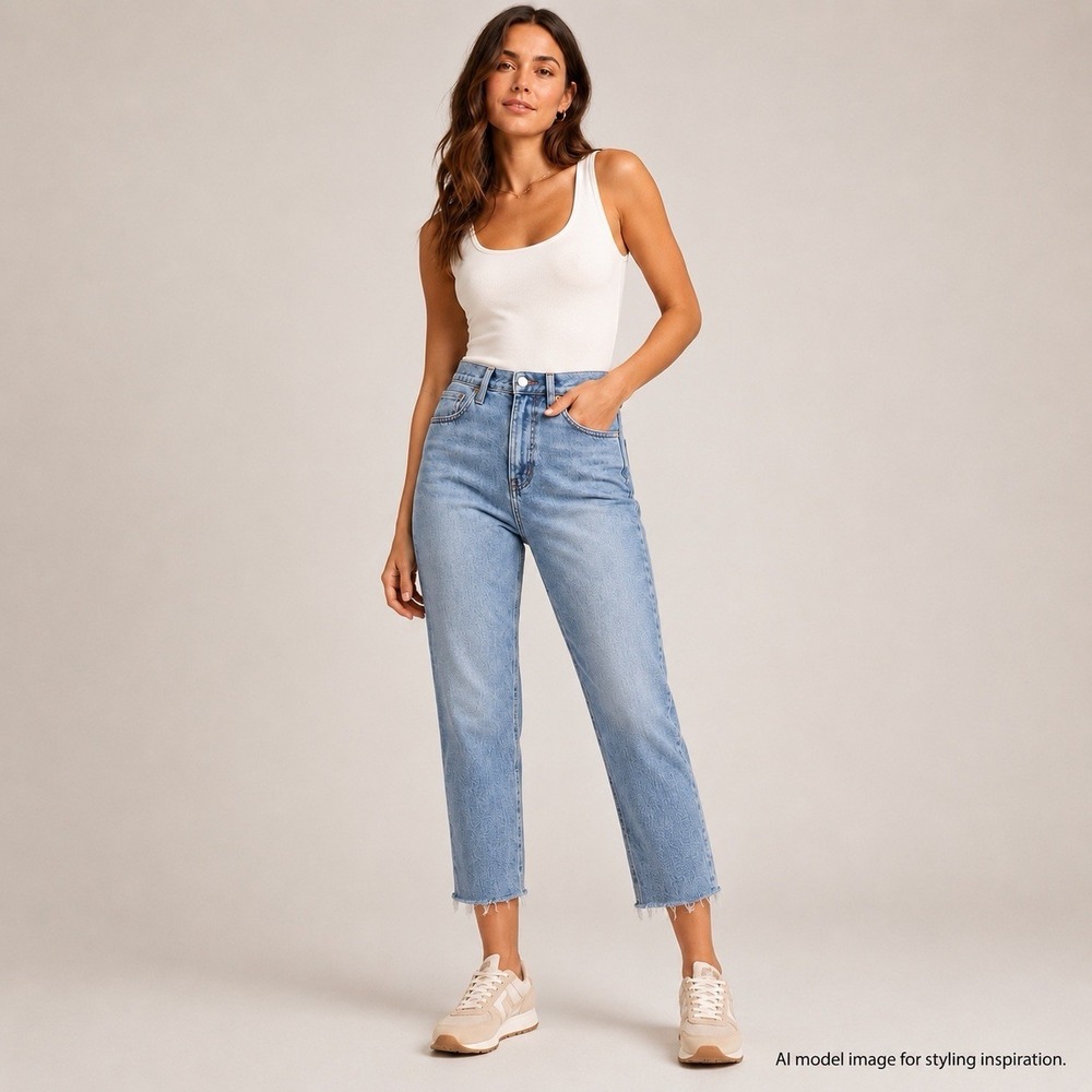 Madewell The Momjean Jeans Women 26 Petite High Rise Crop Raw Hem Blue Casual
